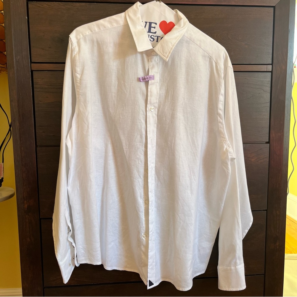 Untuckit Men’s Linen White Button Up Long Sleeve Shirt Relaxed Fit XL
